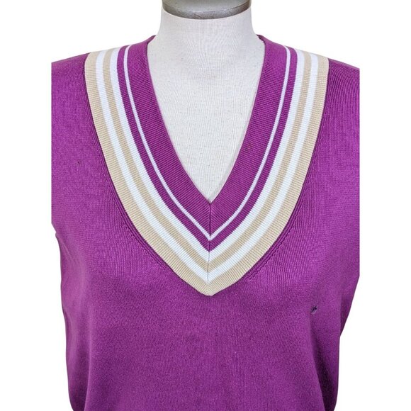 Womens Y2K Izod New Golf Sweater Vest XL Purple Cream V Neck Preppy Varsity - Picture 3 of 8